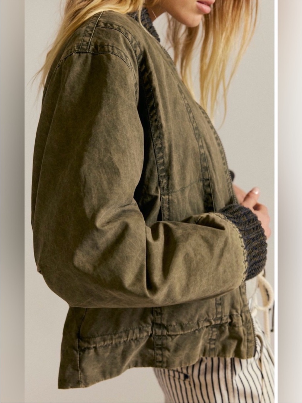 NWT Free People Women's XL Olive Jax Bomber Oversized Jacket Two‑Way Zip Pockets - Picture 3 of 14